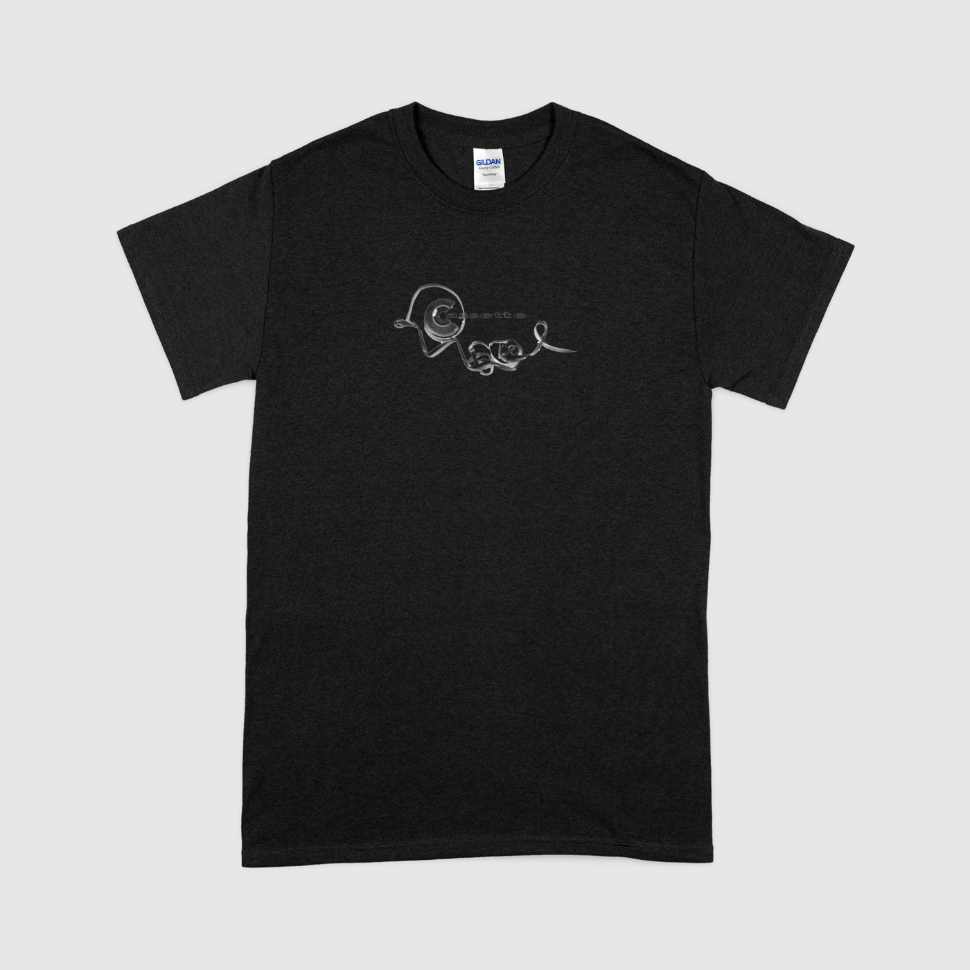 Cassette 25 Black Mens Heavyweight Crew Tee, Gildan