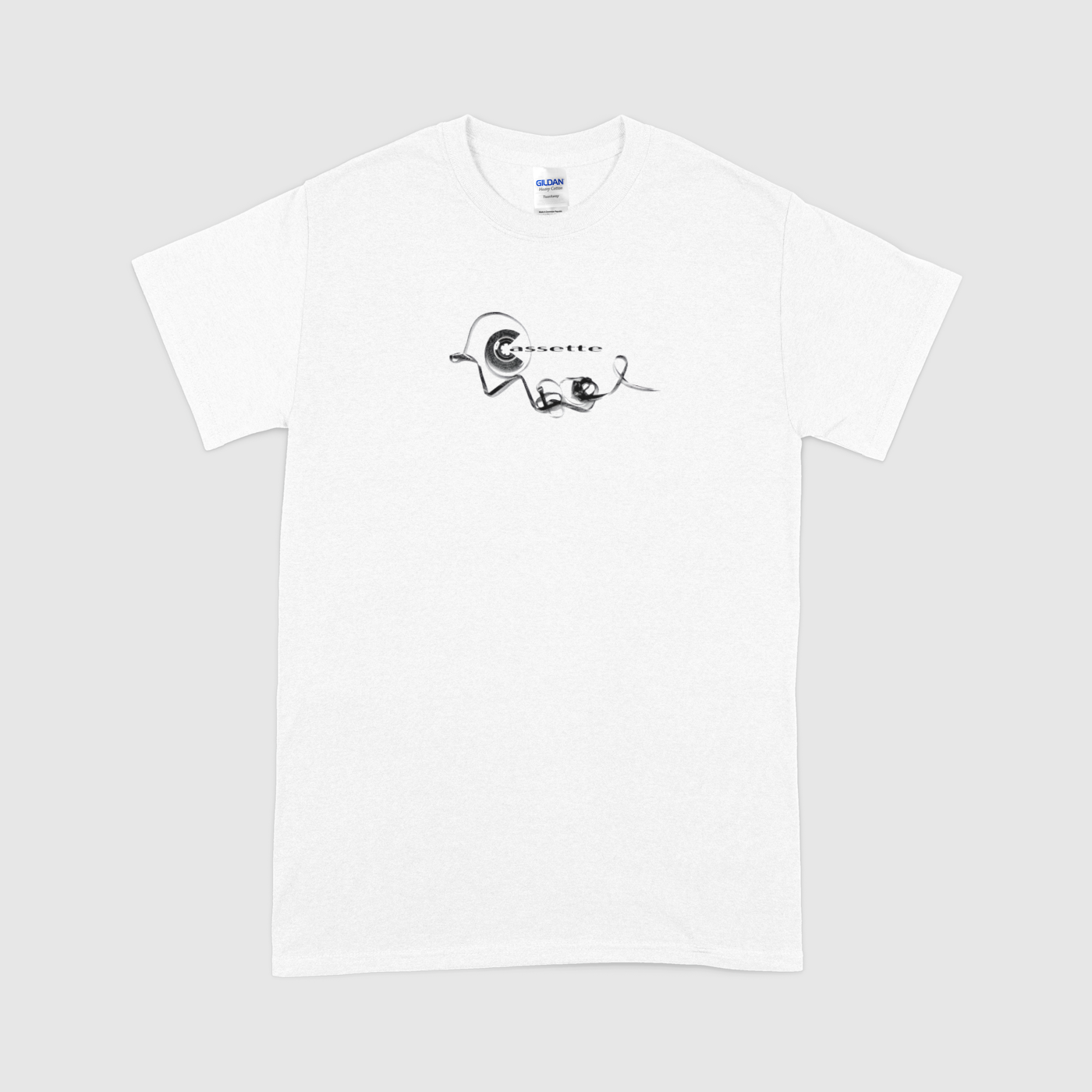 Cassette 25 White Mens Heavyweight Crew Tee, Gildan