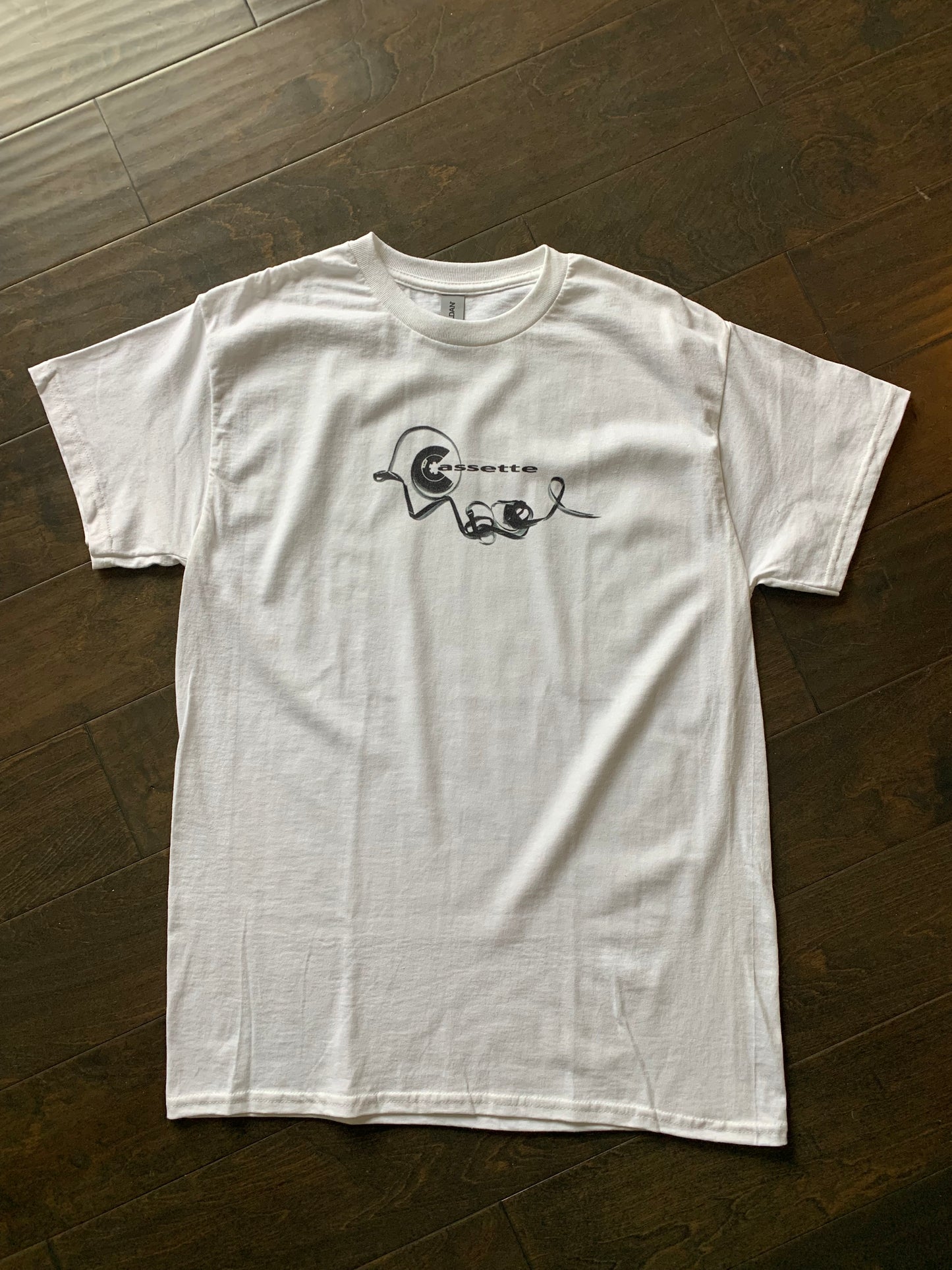 Cassette 25 White Mens Heavyweight Crew Tee, Gildan