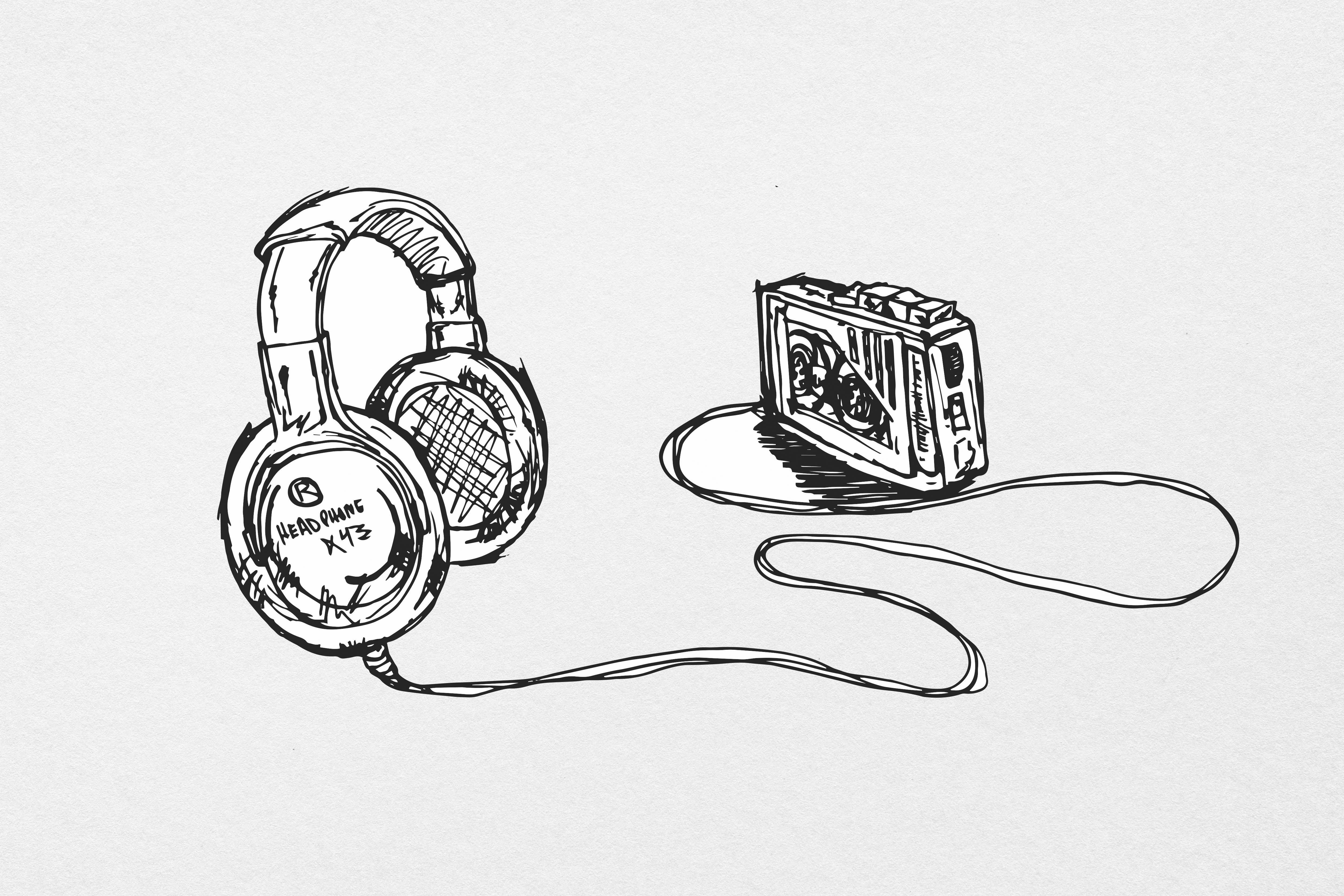 headphones music notes drawing