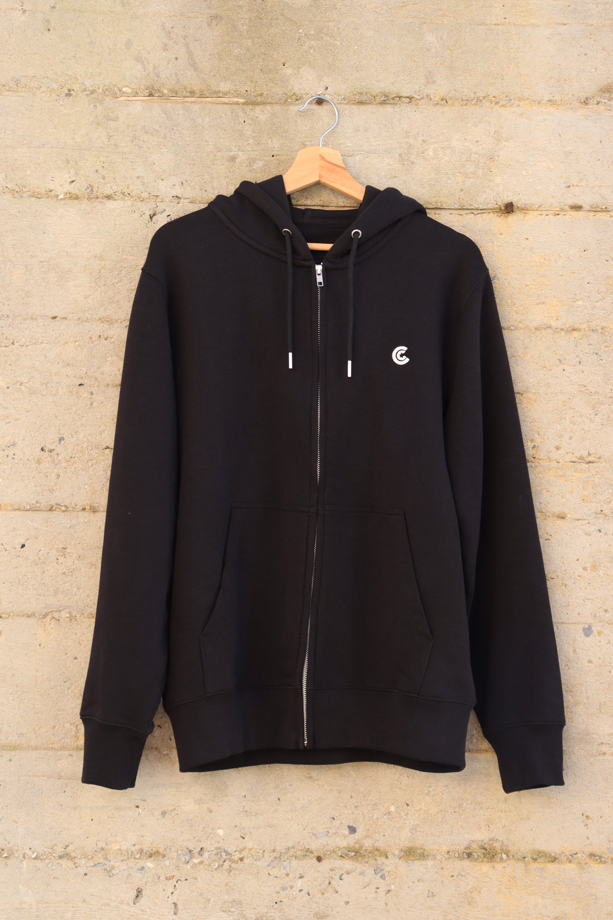 Zip Hoodie - White C Embroidery