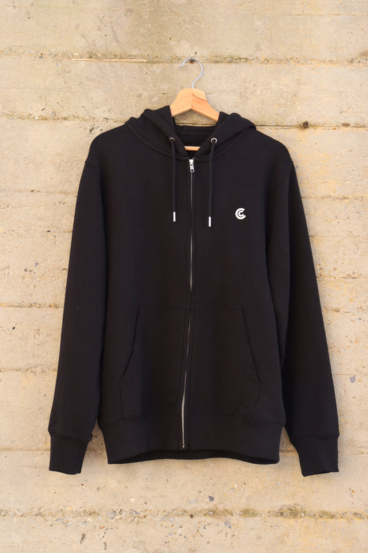 Zip Hoodie - White C Embroidery