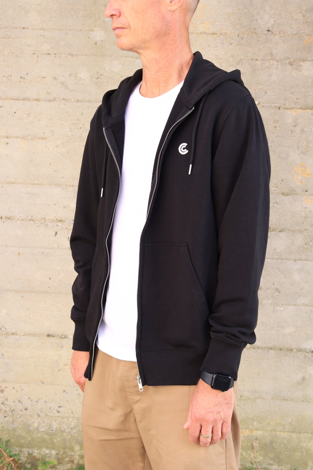 Zip Hoodie - White C Embroidery