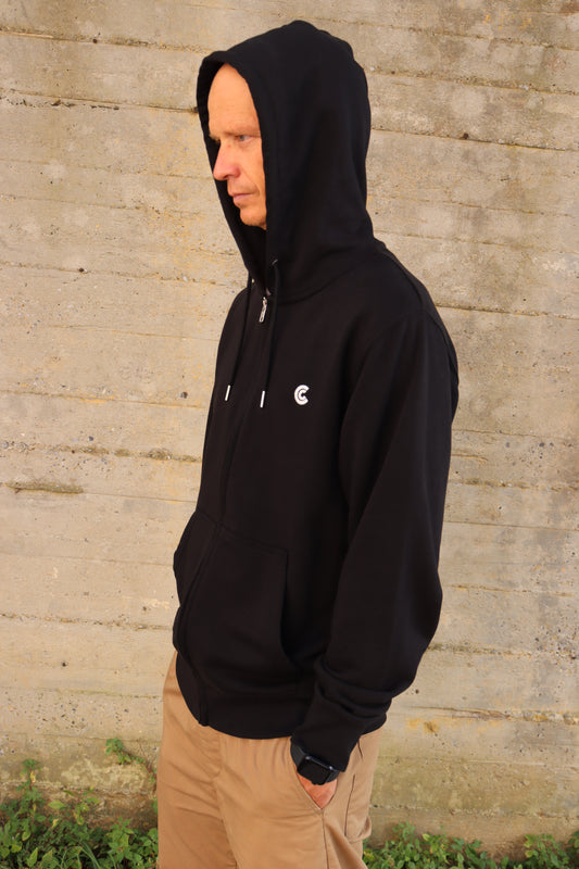 Zip Hoodie - White C Embroidery